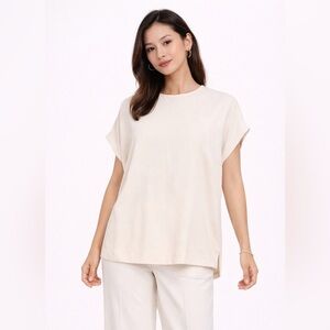 COS Cream Minimalist Quiet Luxury Blouse Size S Cap Sleeve Back Zip Modern Top